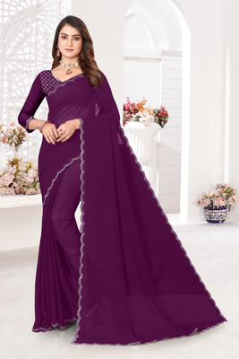 BATHANI CREATION Solid/Plain Bollywood Georgette Saree(Maroon)