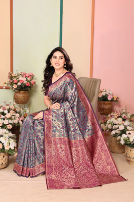 Om Shantam sarees Woven, Self Design Kanjivaram Art Silk Saree(Light Blue)