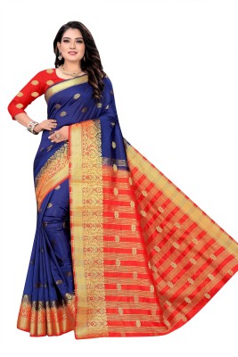 ANISSA SAREE Woven Kanjivaram Art Silk Saree(Dark Blue)