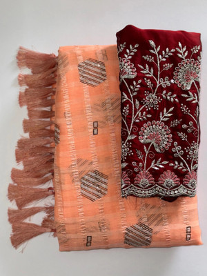 ABSilk Solid/Plain Assam Silk Georgette Saree(Orange)