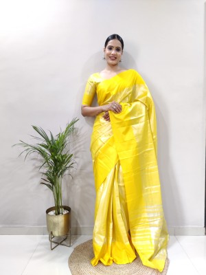 NEELMADHAV FASHION Embellished Kanjivaram Art Silk Saree(Yellow)