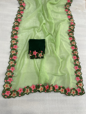 bhavika silk mills Embroidered Bollywood Georgette Saree(Green)