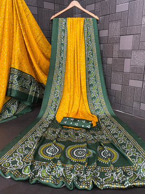 AGV Woven, Striped Bollywood Crepe, Silk Blend Saree(Yellow, Green)