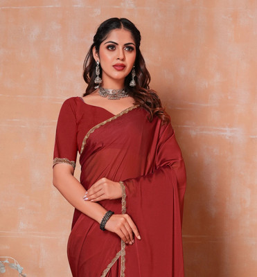 Vraggi Solid/Plain Bollywood Polyester, Georgette Saree(Maroon)