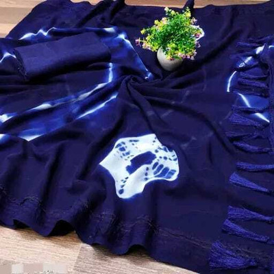 watay Printed Bandhani Cotton Blend Saree(Blue)