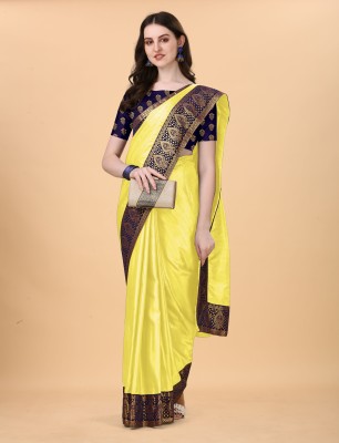 woclo enterprise Self Design, Solid/Plain Bollywood Art Silk Saree(Yellow)