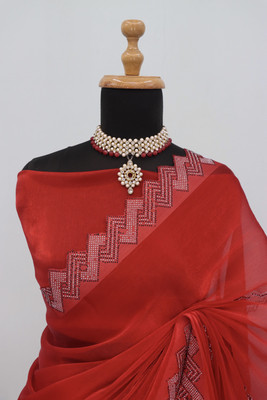 HouseOfCommon Embellished Bollywood Jimmy choo Saree(Red)