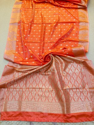 SareeVenue Woven, Self Design Banarasi Handloom Jacquard, Pure Silk Saree(Orange)