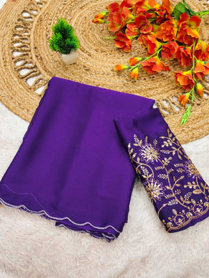 Mahadev Retail Shop Embroidered, Floral Print Bollywood Chiffon Saree(Purple)