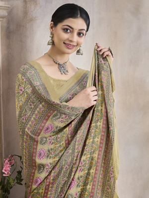 Divastri Printed Daily Wear Crepe Saree(Beige)