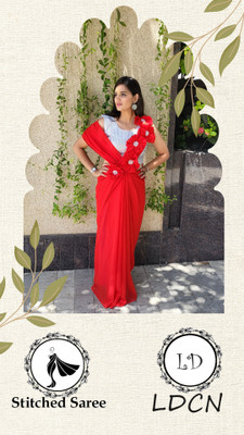 LDCN Self Design, Embellished, Solid/Plain Bollywood Georgette Saree(Red)