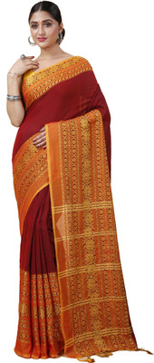 DipDiya Woven Handloom Pure Cotton Saree(Maroon)