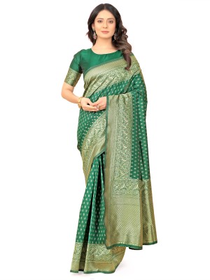 JesoriSaree Woven Kanjivaram Art Silk, Pure Silk Saree(Green)