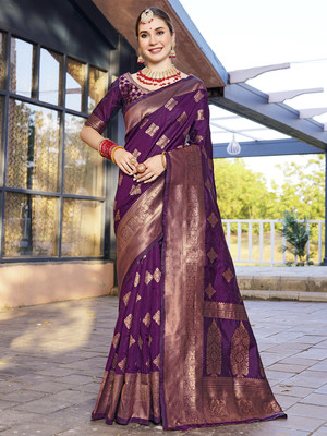 ANOUK Woven Banarasi Art Silk Saree(Magenta)