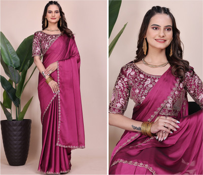 Zenophily Embroidered Bollywood Chiffon Saree(Pink)