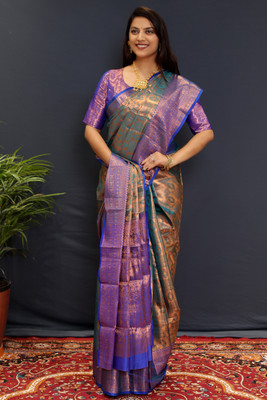 HouseOfCommon Self Design Banarasi Cotton Silk, Jacquard Saree(Dark Green)