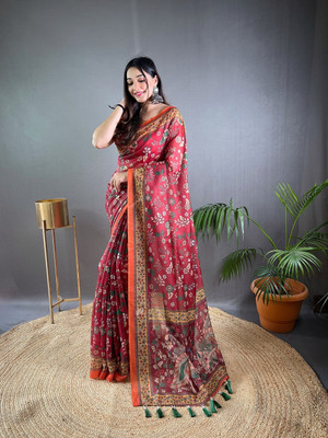 SGF11 Self Design Handloom Cotton Linen Saree(Maroon)