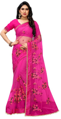 DWINIZAA STORE Embroidered Bollywood Net Saree(Pink)