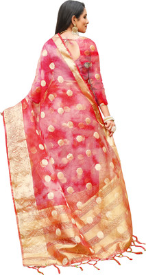 Aarunika AF Solid/Plain, Woven Bollywood Organza Saree(Red)
