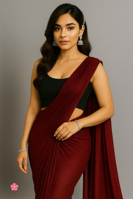 Vraggi Solid/Plain Bollywood Lycra Blend Saree(Maroon)