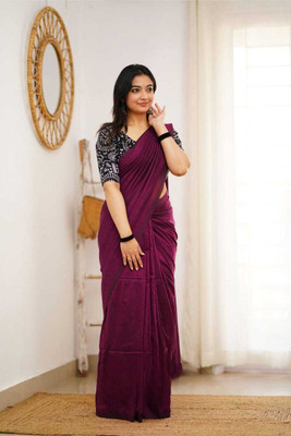 Maku Solid/Plain Handloom Pure Cotton Saree(Purple)