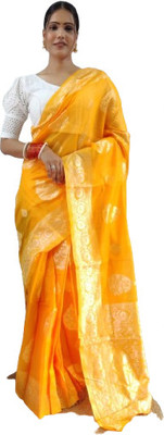 JATADHAR FAB Self Design Ready to Wear Cotton Silk Saree(Yellow)