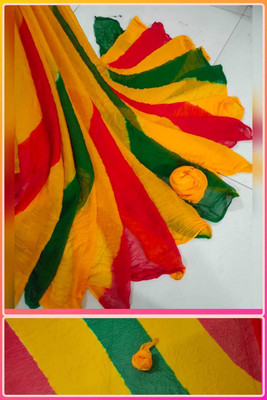 Lambu Fashion Solid/Plain, Printed, Color Block Bandhani Chiffon Saree(Multicolor)