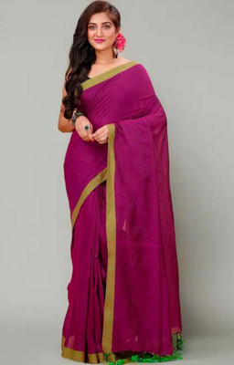 Pal Saree Senter Solid/Plain Bollywood Khadi, Pure Cotton Saree(Pink, Gold)