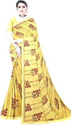 Raashreya Fashions Digital Print Daily Wear Chiffon Saree(Yellow)