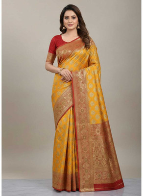 Tilfelle Woven, Embroidered Banarasi Satin Saree(Gold)