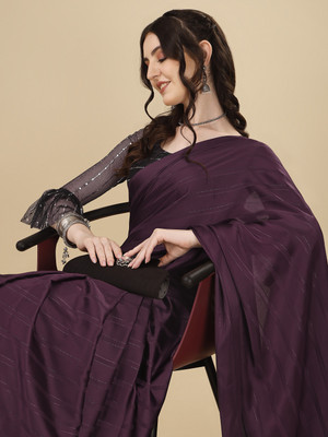 FABMORA Embellished, Striped Bollywood Satin Saree(Purple)