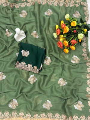 ShreeVastra Embroidered Bollywood Chiffon Saree(Light Green)