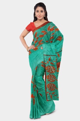 amozo Printed Daily Wear Pure Cotton Saree(Light Green)