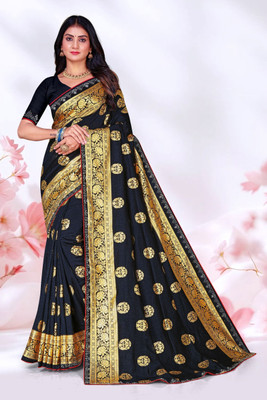 sarees Printed, Woven, Self Design Bollywood Georgette, Silk Blend Saree(Black)