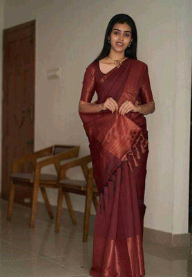 Shoponbit Self Design Banarasi Pure Silk Saree(Maroon)