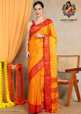AAYATFABRICS Woven Banarasi Cotton Silk Saree(Gold)
