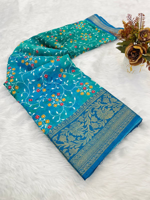 ZARISTACREATION Printed Bollywood Dupion Silk Saree(Blue)