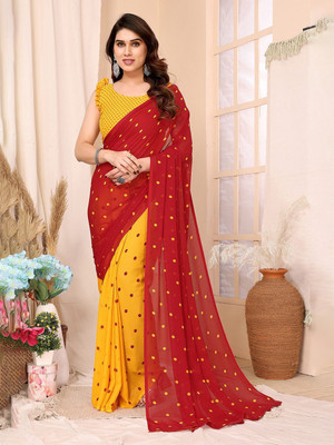 Moda Rapido Printed Daily Wear Georgette Saree(Red, Yellow)