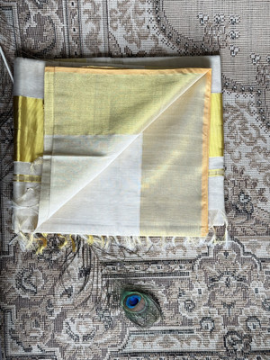 Noolified Solid/Plain Handloom Pure Cotton, Tissue Saree(White)