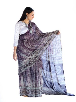 Agati Printed Handloom Cotton Blend Saree(Brown)