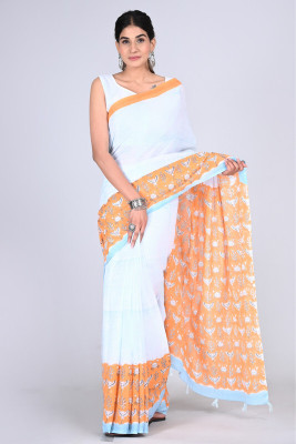 SHIVANYA HANDICRAFTS Floral Print, Printed, Blocked Printed Bollywood Pure Cotton Saree(Multicolor)