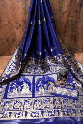 Ratnavali Woven Baluchari Silk Blend Saree(Dark Blue)