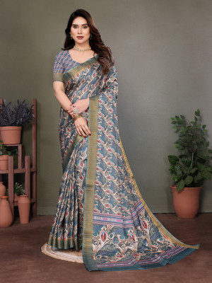 Soor Panchi Self Design Handloom Cotton Linen Saree(Dark Green)
