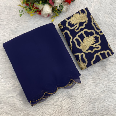saanvi Self Design, Solid/Plain Bollywood Georgette Saree(Dark Blue)