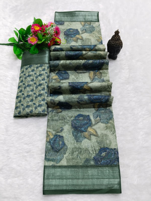HouseOfCommon Printed Kanjivaram Pure Cotton, Cotton Linen Saree(Pack of 2, Multicolor)
