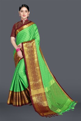 Dhami Woven Dharmavaram Cotton Silk Saree(Light Green)