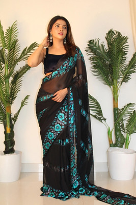 Bombey Velvat Fab Printed, Solid/Plain Pochampally Crepe, Chiffon Saree(Pack of 2, Black, Light Green)