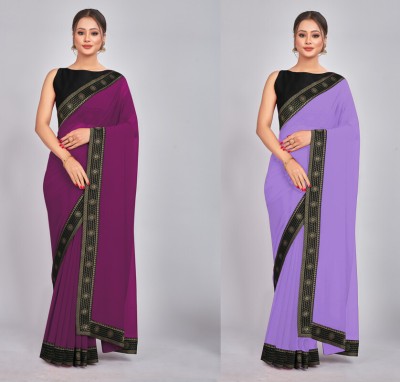 CastilloFab Embroidered Daily Wear Georgette Saree(Pack of 2, Purple, Pink)