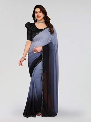 Moda Rapido Solid/Plain Bollywood Chiffon Saree(Grey, Black)