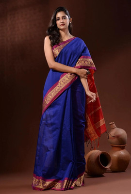 Anupam textile Solid/Plain Handloom Cotton Silk Saree(Multicolor)